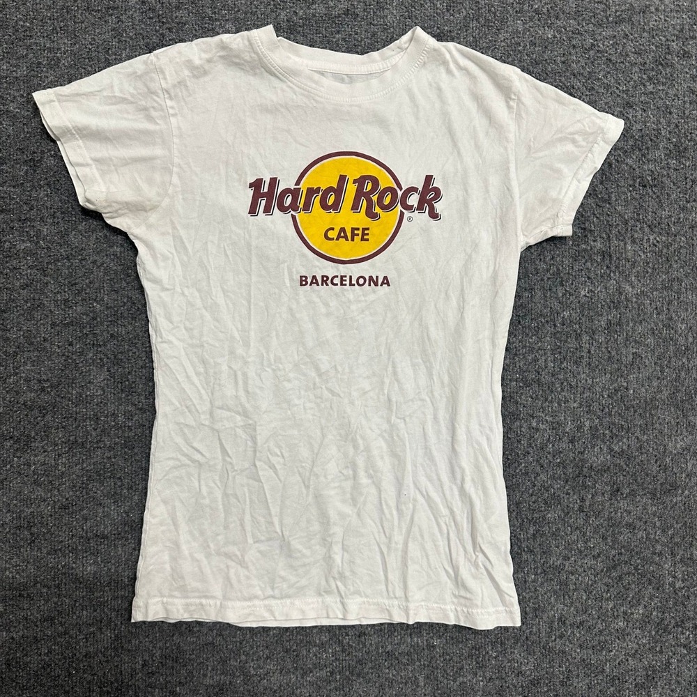 Hard Rock Cafe T-Shirt Womens Size M White Barcelona Graphic Cotton Slim Fit Tee